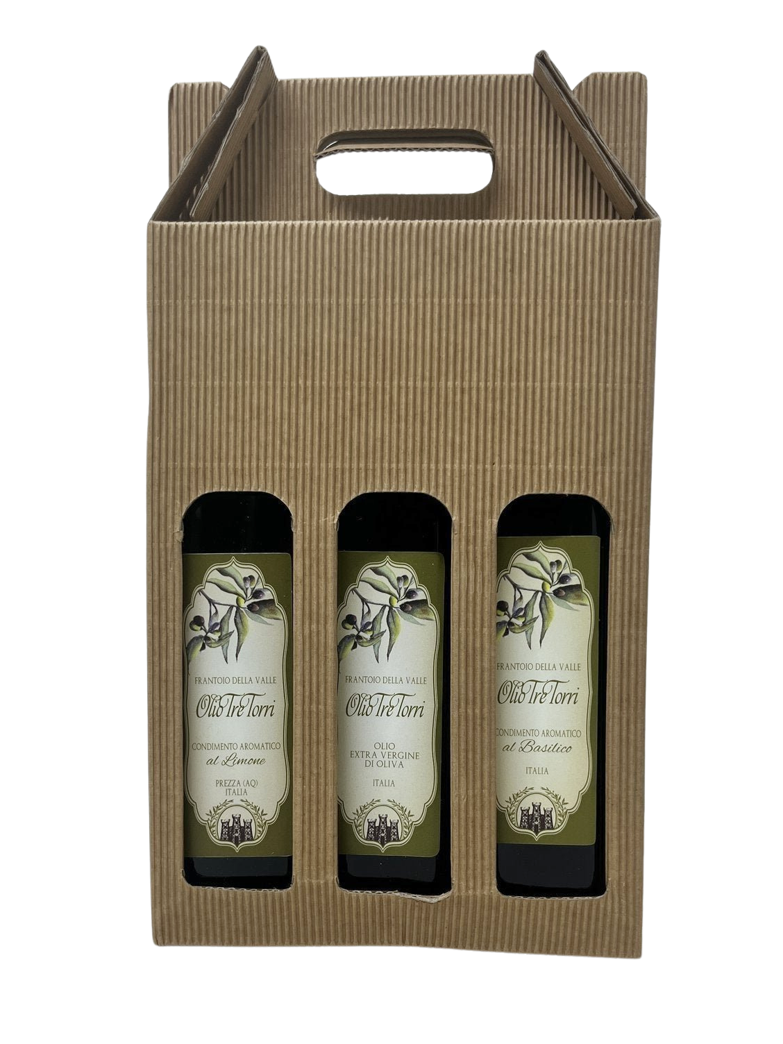 Olivenöl Probierset 250 ml - Extra Natives Olivenöl natur, mit Zitronen und mit Basilikumsinfusion - Tre Torri