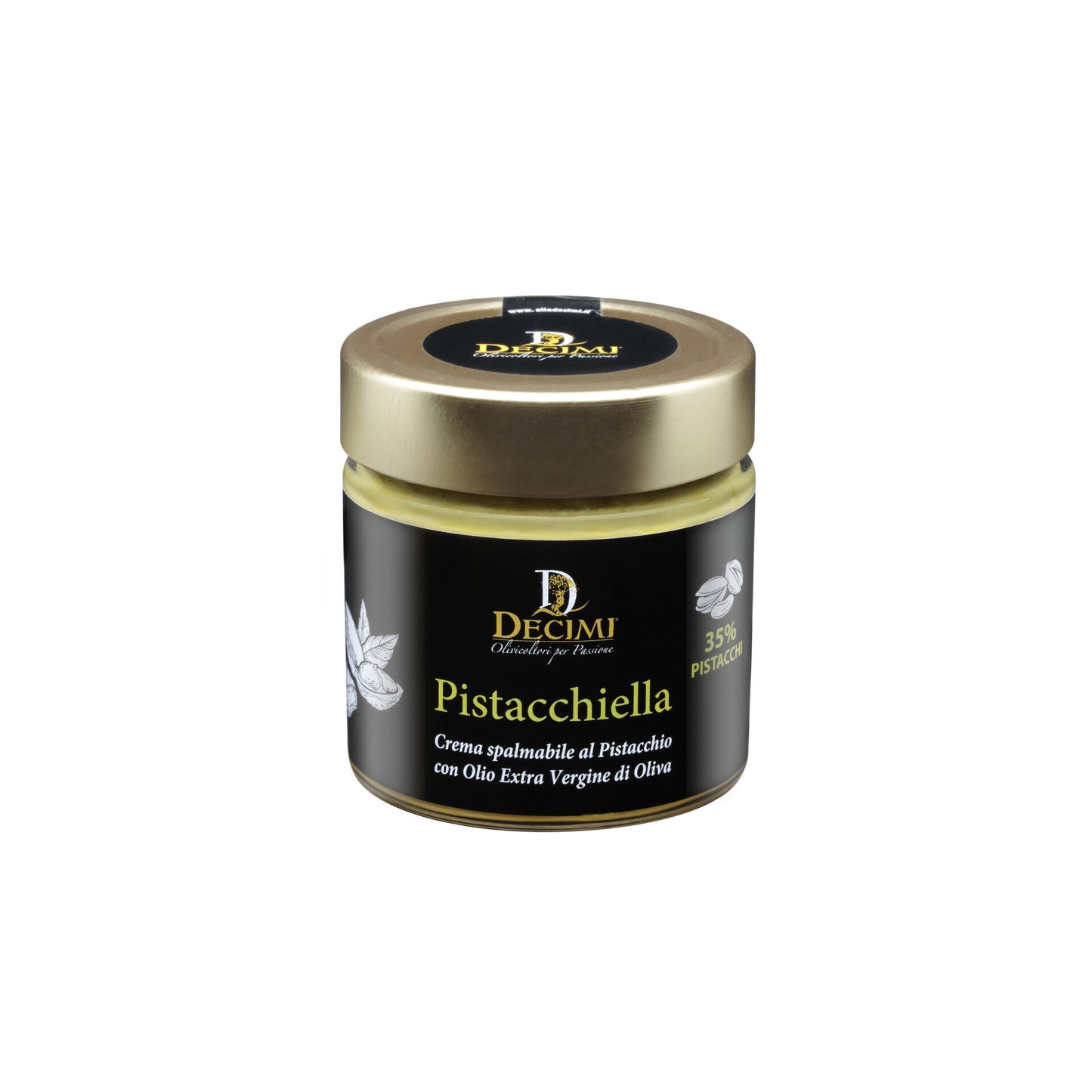 Decimi Pistacchiella – cremige italienische Pistaziencreme mit 35 % Pistazien und nativem Olivenöl extra im edlen Glas