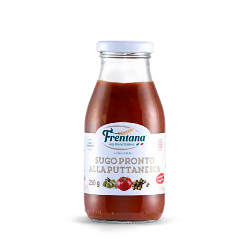 Frentana Sugo Pronto alla Puttanesca – italienische Tomatensauce mit Oliven und Kapern in der 250 g Flasche