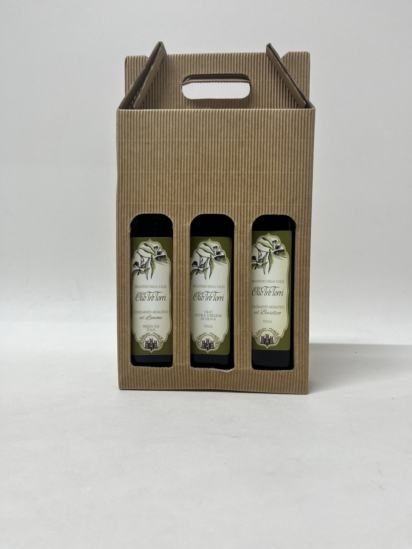 Olivenöl Probierset 250 ml - Extra Natives Olivenöl natur, mit Zitronen und mit Basilikumsinfusion - Tre Torri